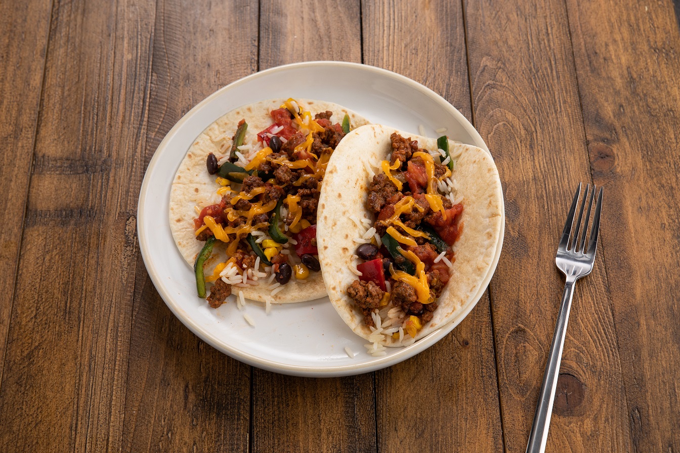 Beef Soft Tacos with Cheese & Santa Fe Style Rice